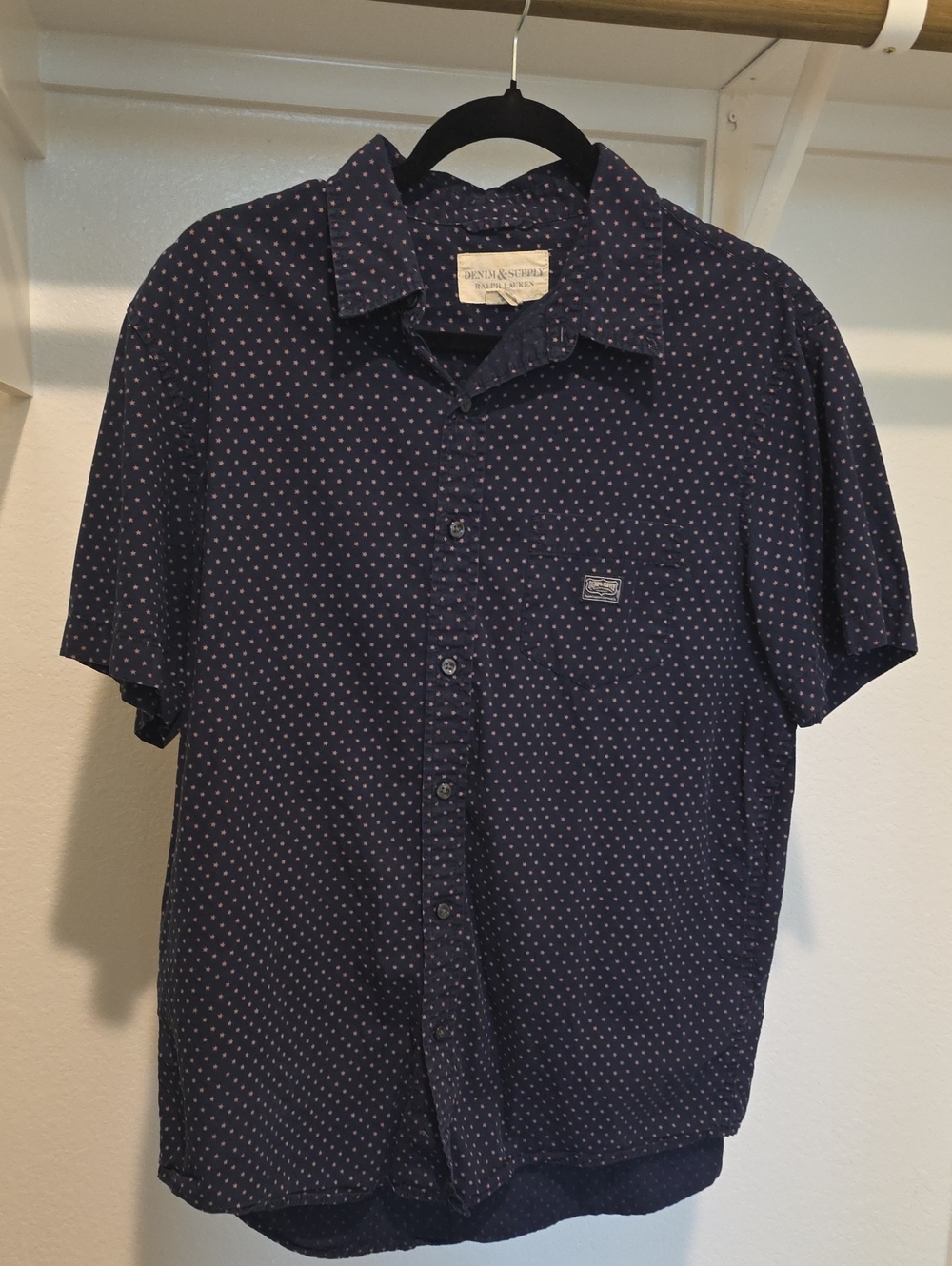 Denim & Supply Ralph Lauren Navy Short Sleeve Button-Up with Subtle Dot Pattern